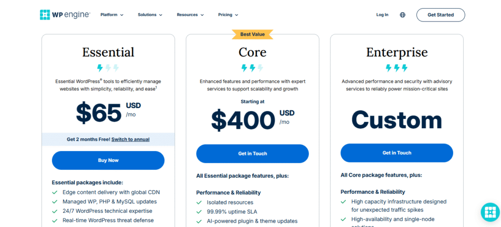 select WP Engine plan